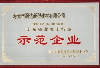 2016-2017年度山東省混凝土行業(yè)示范企業(yè)